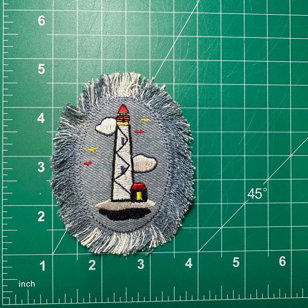 Denim Lighthouse Iron On Patch Embroidered Coastal Nautical Iron On‎ Applique